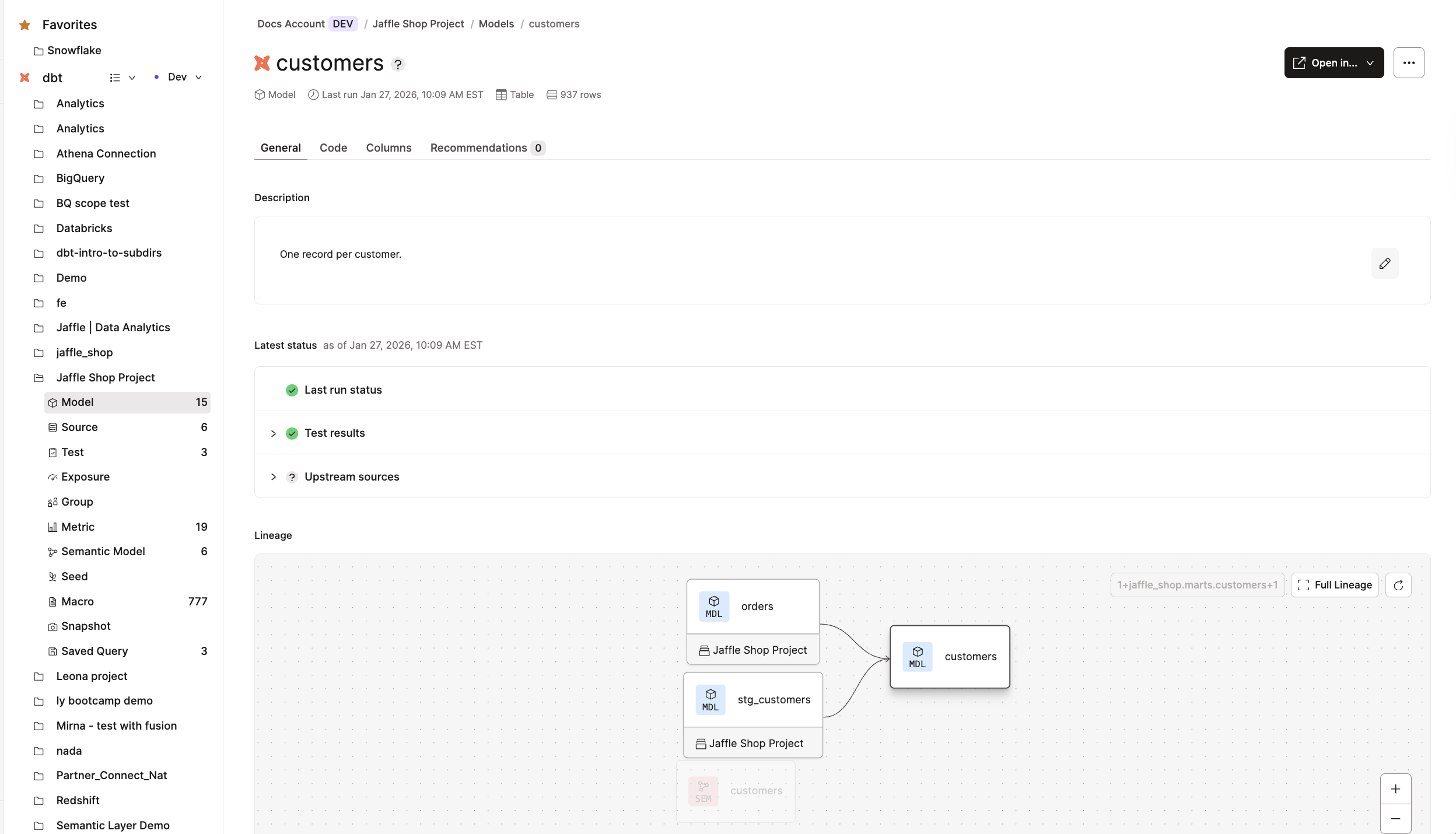 View your model's documentation and lineage in Catalog.